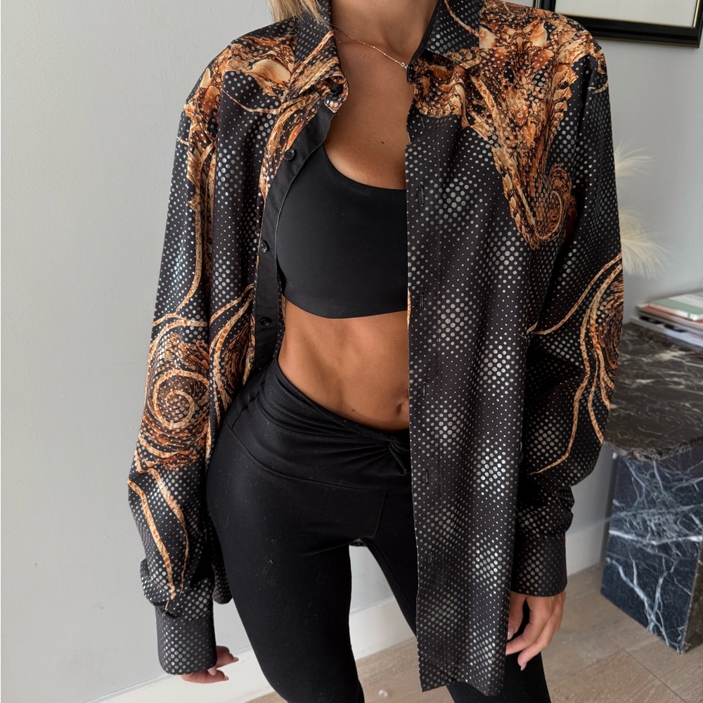 Vintage black and gold silk button up shirt LIKE NEW